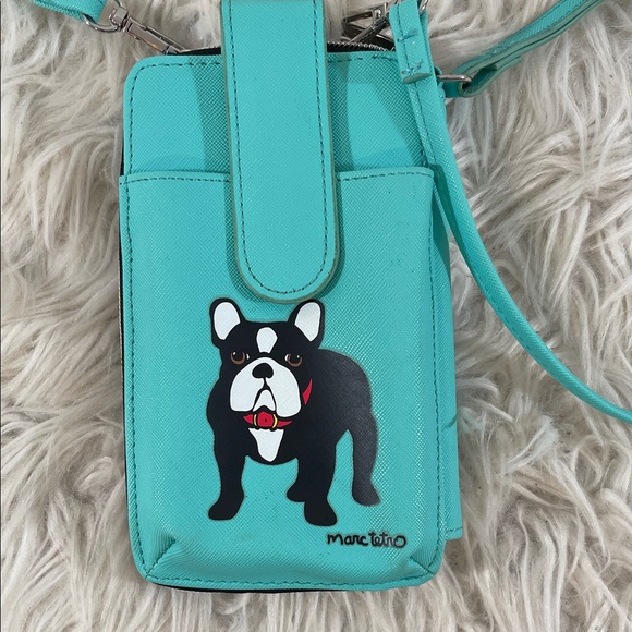 Marc Tetro Handbags - Marc Tetro Doggie Print Turquoise Crossbody Phone Wallet.